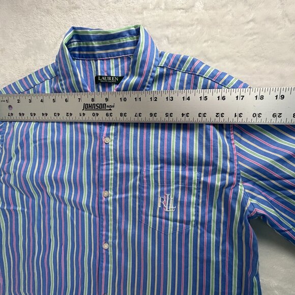 Lauren Ralph Lauren Womens Striped Button-Down Shirt Medium Blue 3/4 Sleeve - Picture 5 of 7